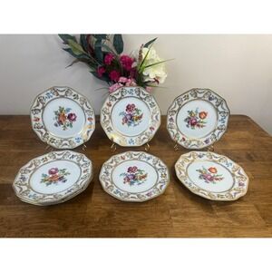 Vintage Schwarzenhammer Bavaria Raised Gold Floral Porcelain Dessert Plates Set